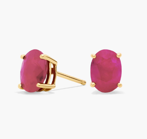 Oval Birthstone Ruby Stud Earrings in 14K Yellow Gold (7x5mm)